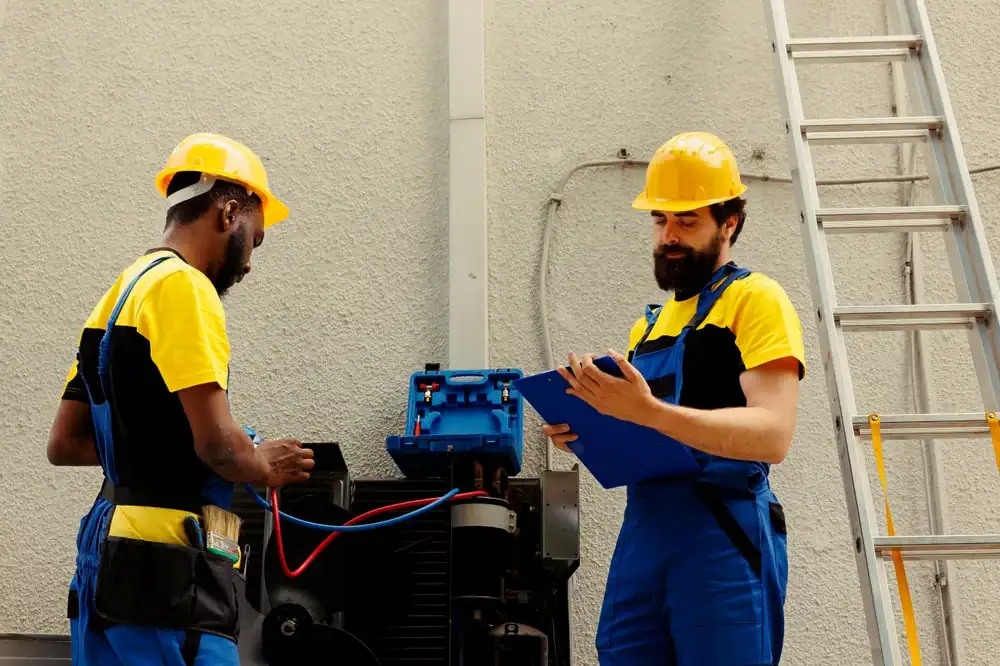 Electricians Working Air Conditioner Greater Bridgeport Planning Region Connecticut