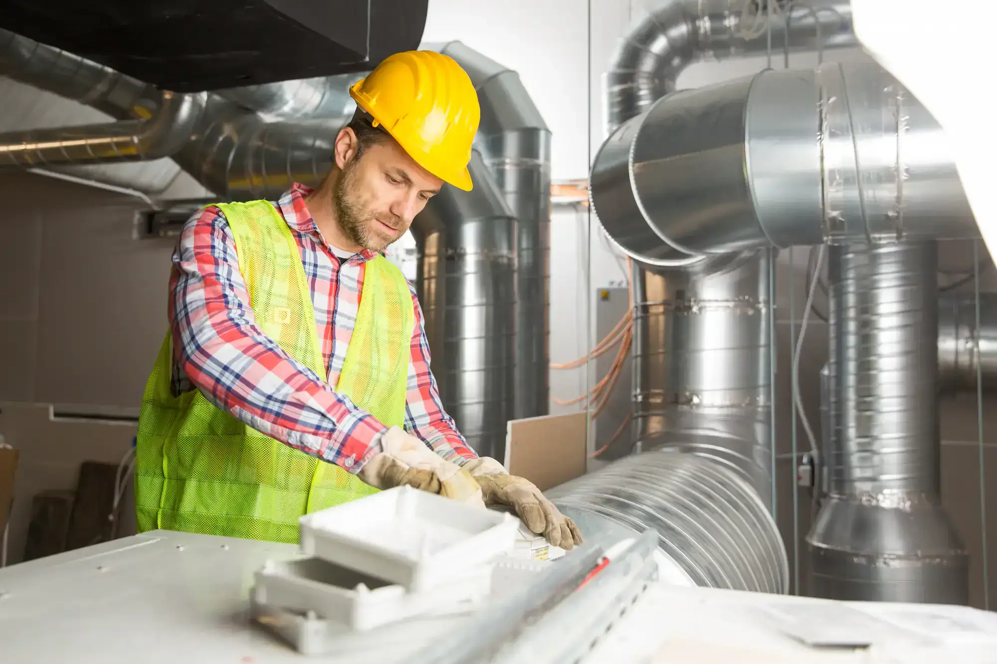 Contractor Installing Hvac Ducts Greater Bridgeport Planning Region Connecticut