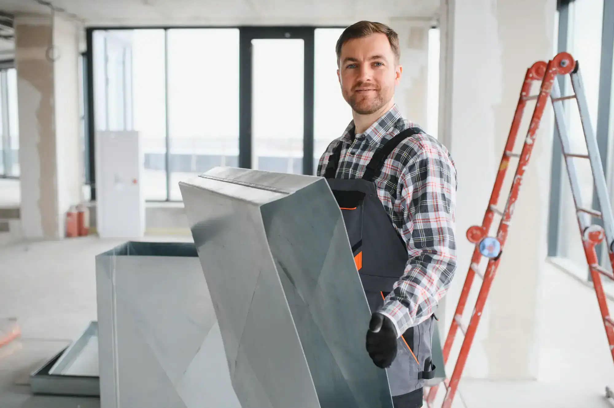 Worker Installing Hvac System Greater Bridgeport Planning Region Connecticut